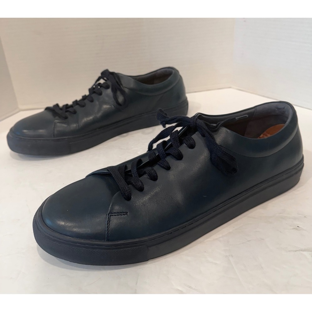 Wolf and Shepherd Navy Blue Leather Glider Low‎ Top Lace Up Sneaker Shoes 12.5